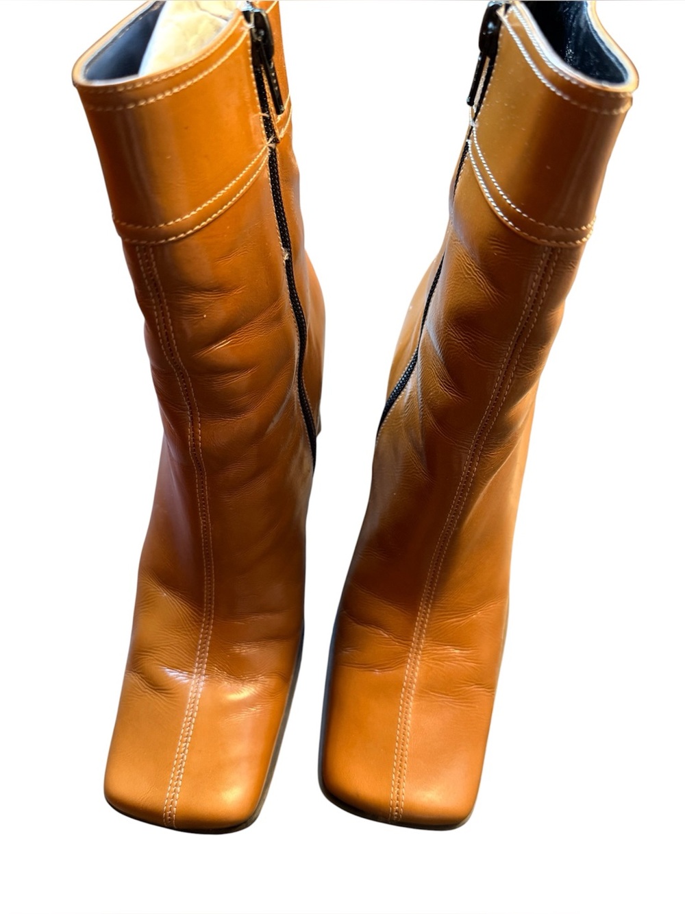 St.Johns Bay Camel Patent Leather Mid-Calf Boots with Side Zipper Size 7